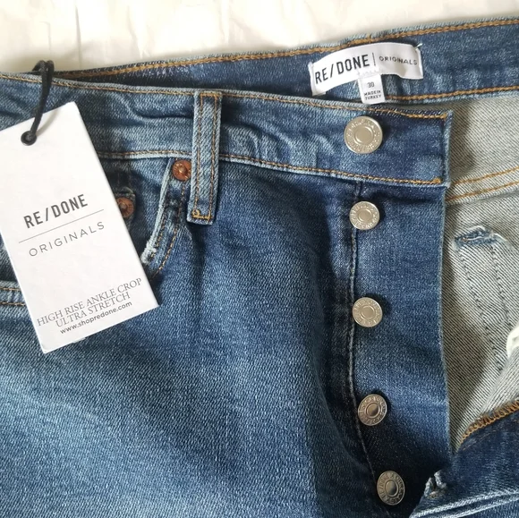 RE/DONE High Rise Ankle Crop Ultra Stretch Raw Cut Jeans Size 30 Mid Wa… - Picture 3 of 7